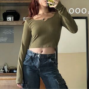Olive Green Ribbed Crop Top